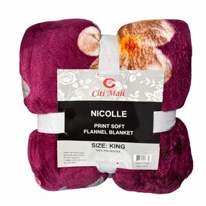 Nicole Print Soft Flannel Blanket - King Size, Purple